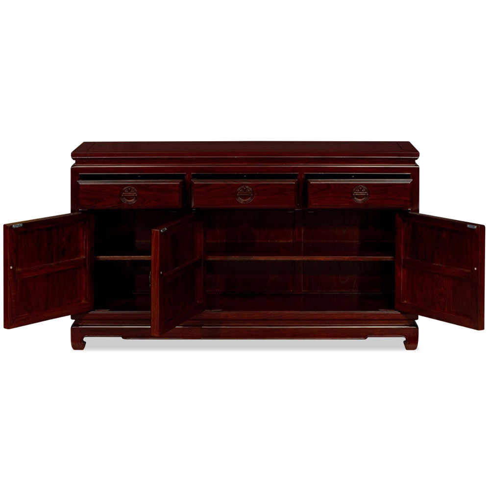 56in Dark Cherry Elmwood Chinese Longevity Sideboard