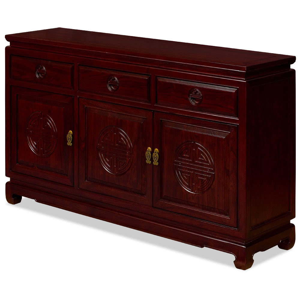 56in Dark Cherry Elmwood Chinese Longevity Sideboard