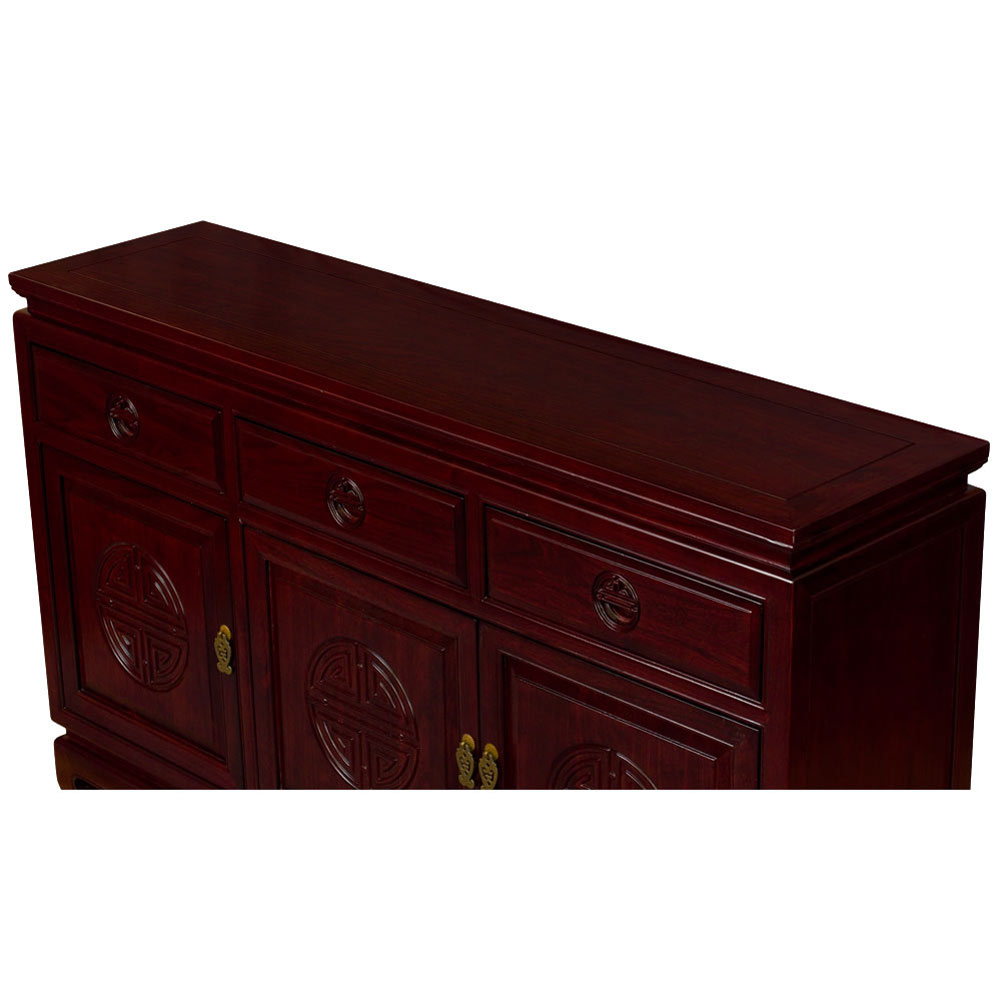 56in Dark Cherry Elmwood Chinese Longevity Sideboard