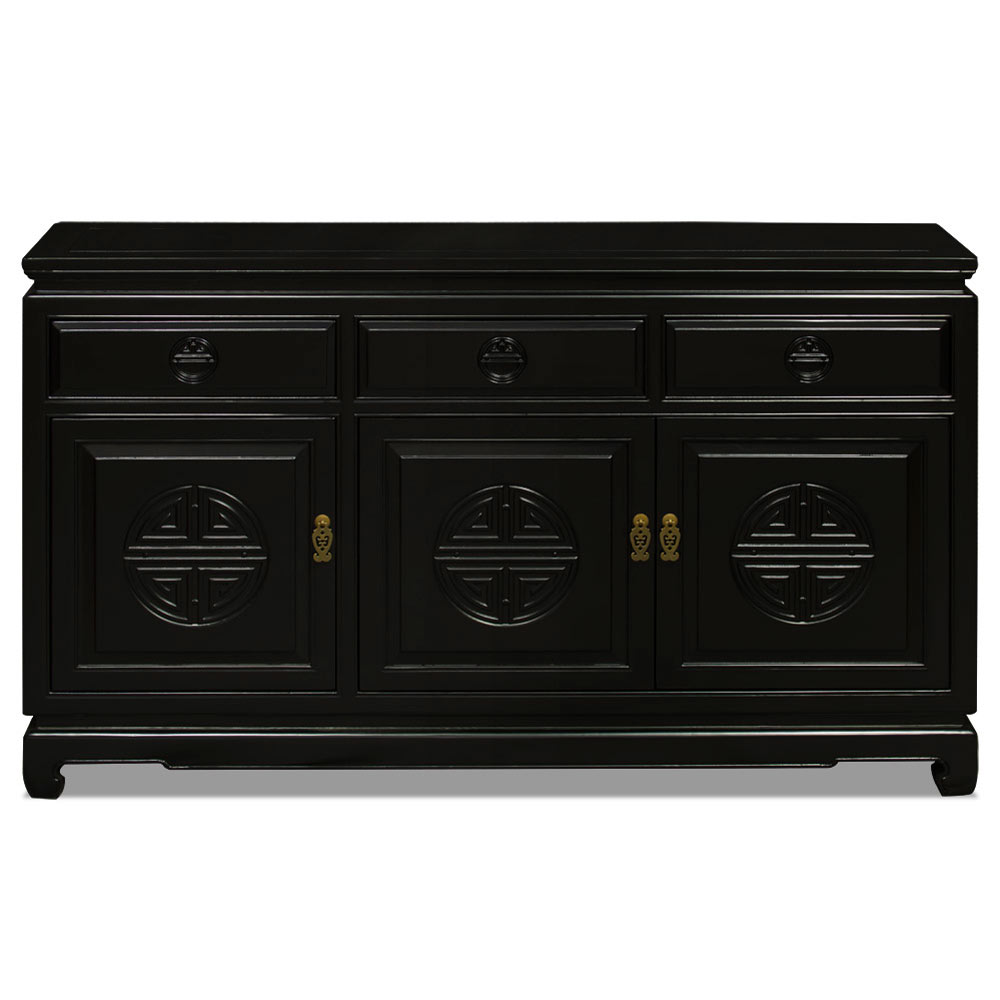 56in Black Elmwood Chinese Longevity Sideboard