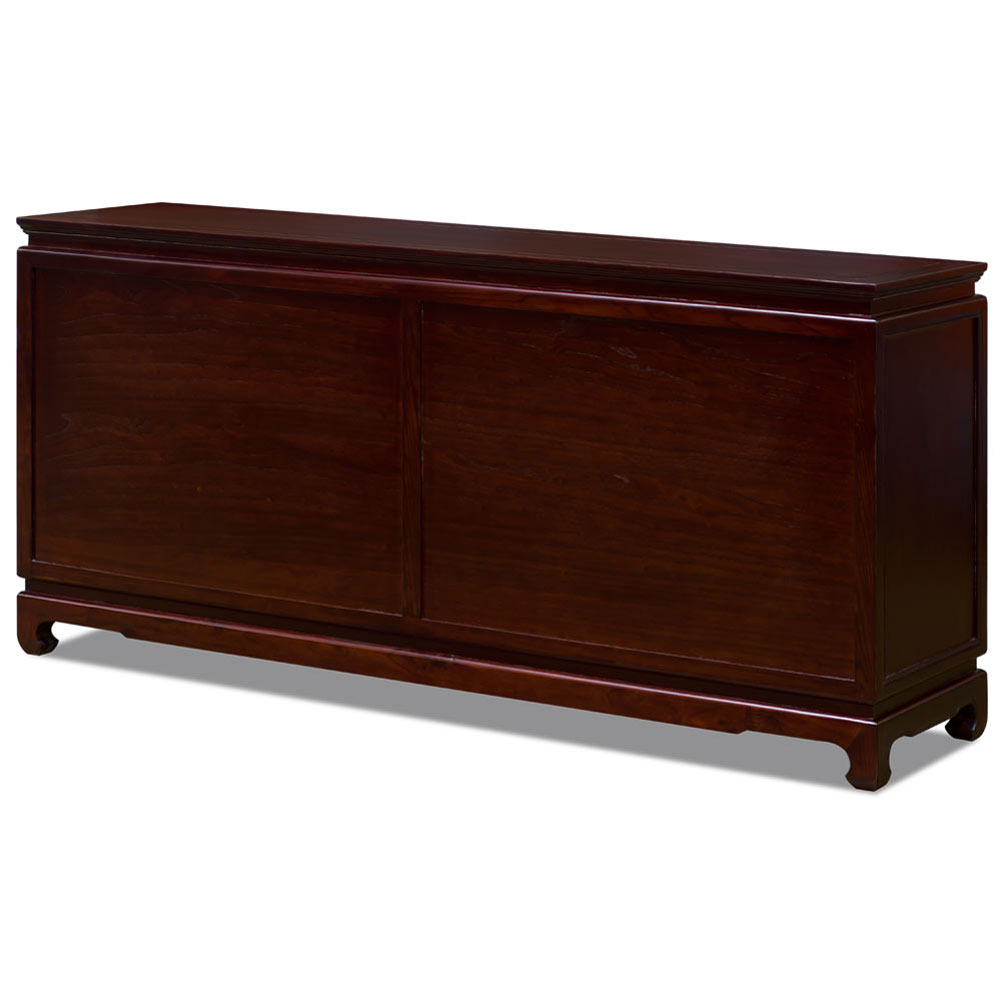 Dark Cherry Elmwood Bird and Flower Motif Oriental Sideboard