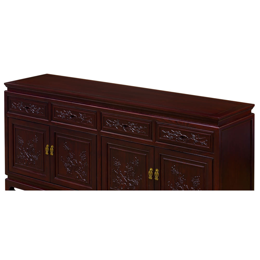 Dark Cherry Elmwood Bird and Flower Motif Oriental Sideboard