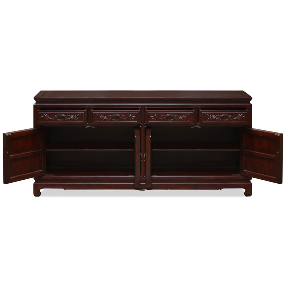 Dark Cherry Elmwood Dragon Motif Oriental Sideboard