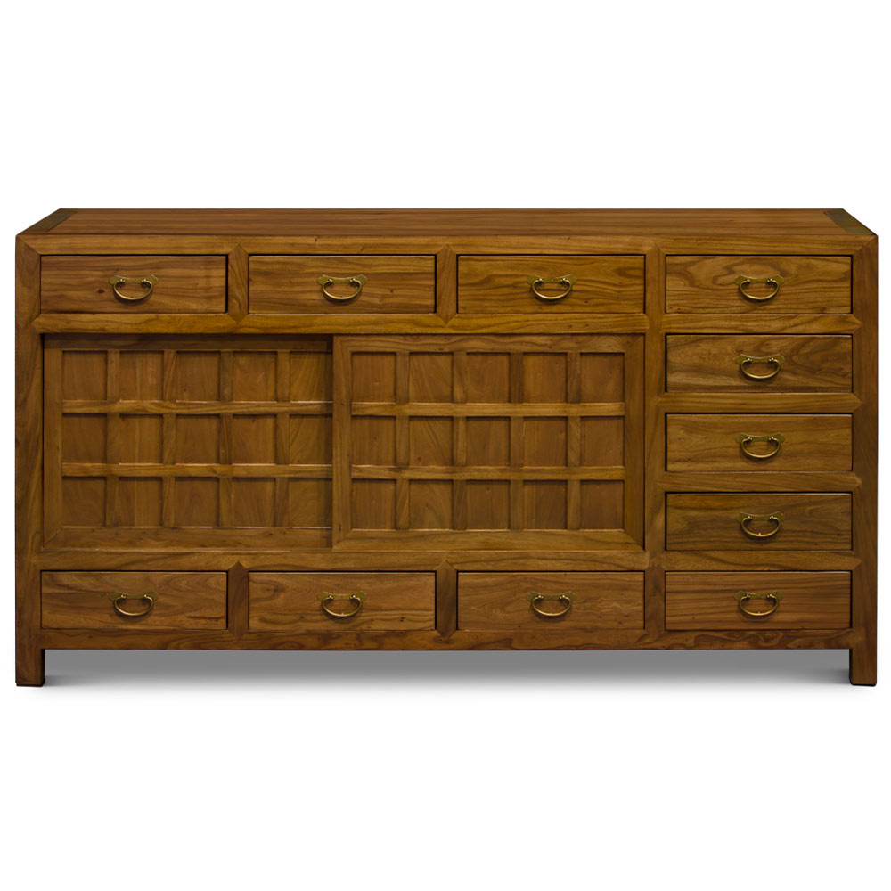 Light Walnut Elmwood Asian Tansu Sideboard