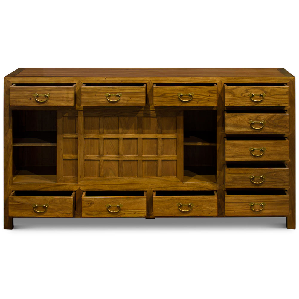 Light Walnut Elmwood Asian Tansu Sideboard