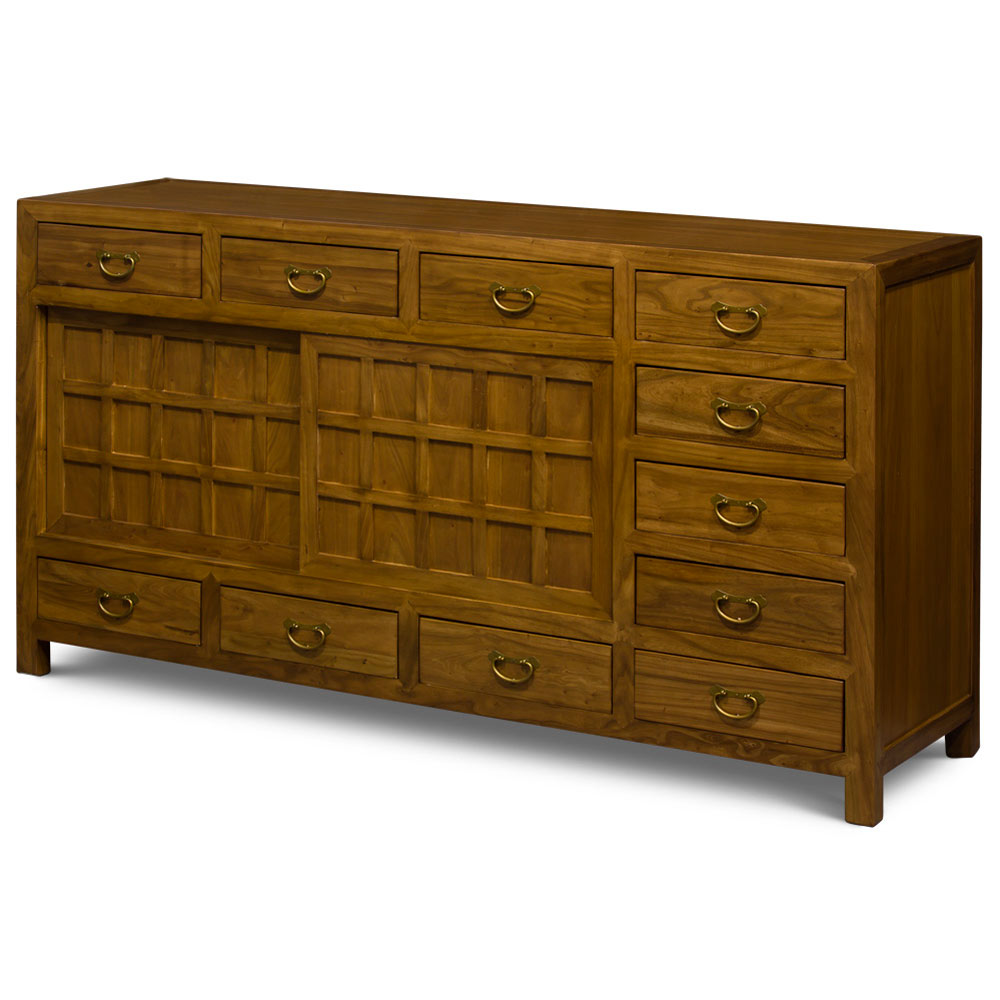 Light Walnut Elmwood Asian Tansu Sideboard