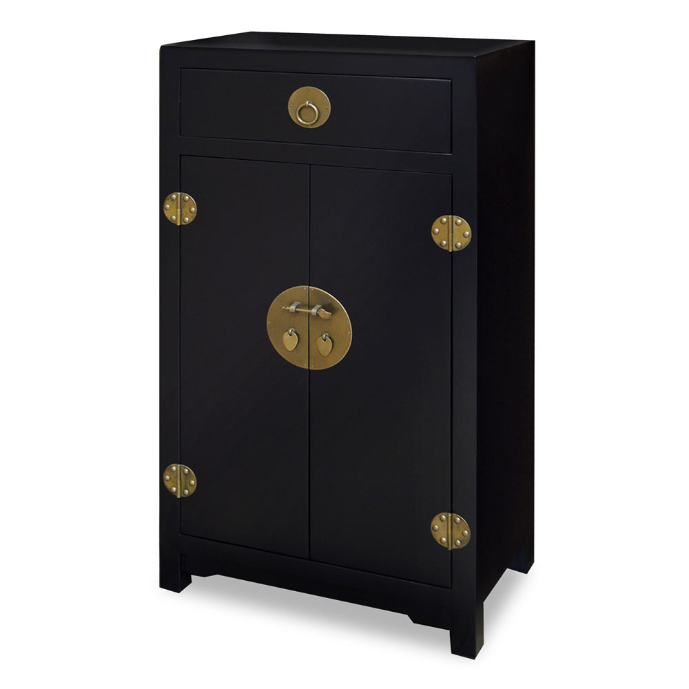 Slim Matte Black Elmwood Chinese Ming Cabinet