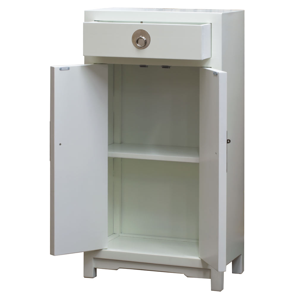 Slim Matte White Lacquer Elmwood Chinese Ming Cabinet