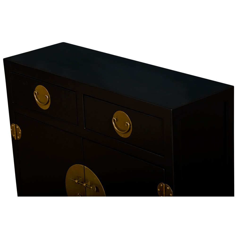 Matte Black Elmwood Chinese Ming Cabinet