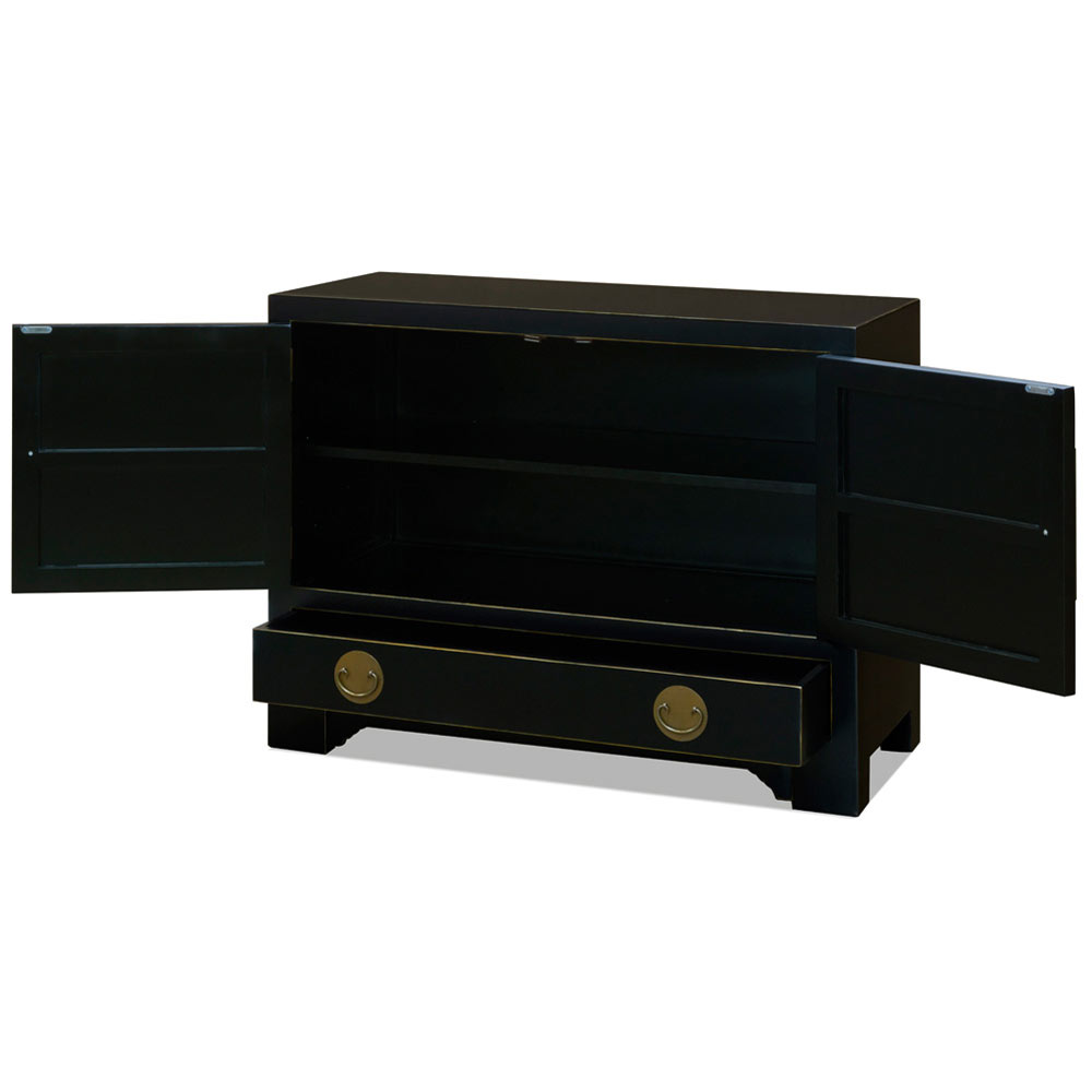 Distressed Black Elmwood Chinese Ming Vanity Cabinet