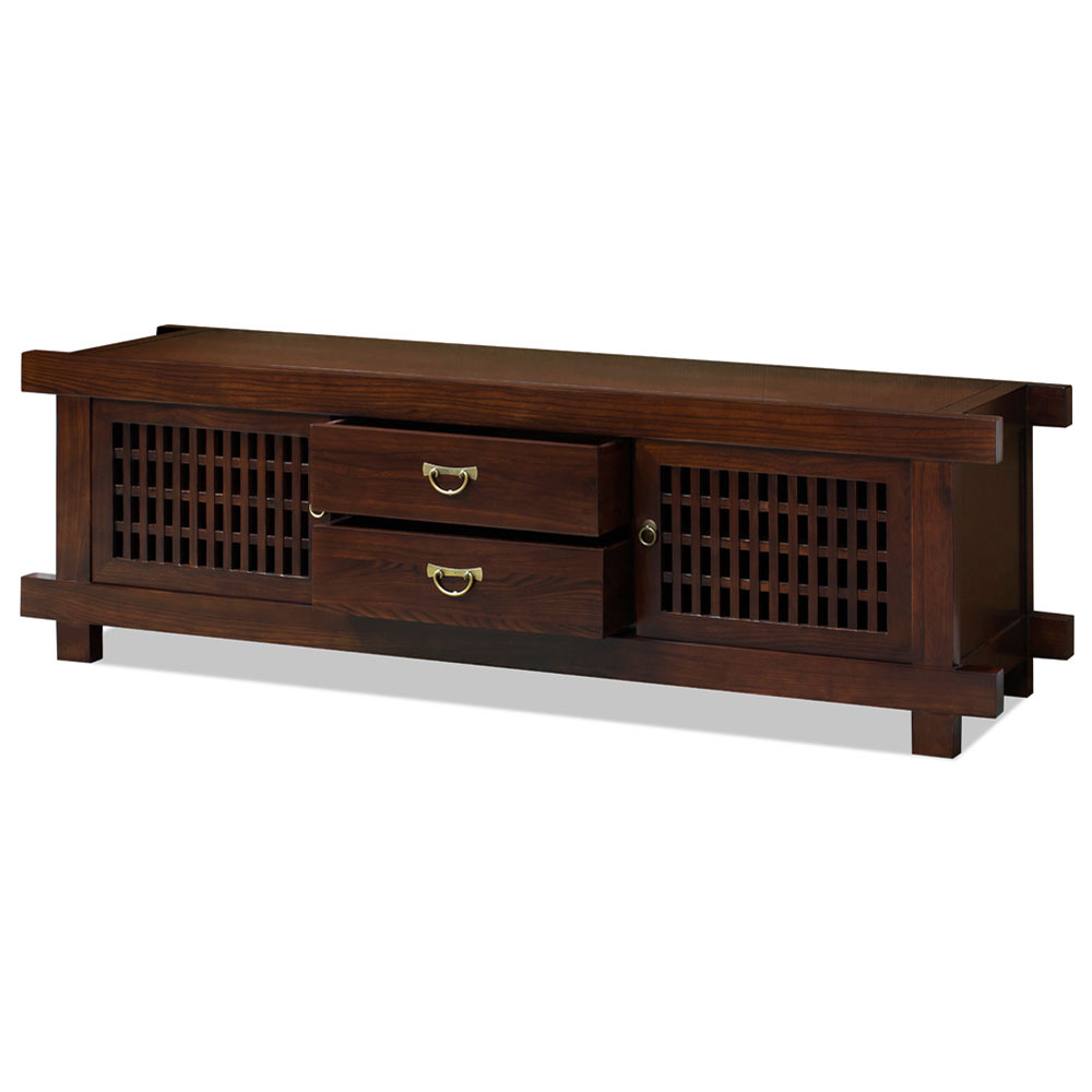 Mahogany Finish Elmwood Japanese Shinto Media Cabinet