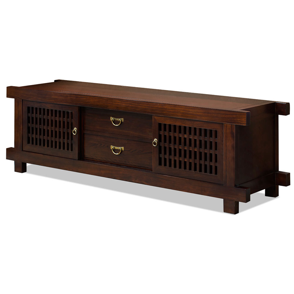 Mahogany Finish Elmwood Japanese Shinto Media Cabinet