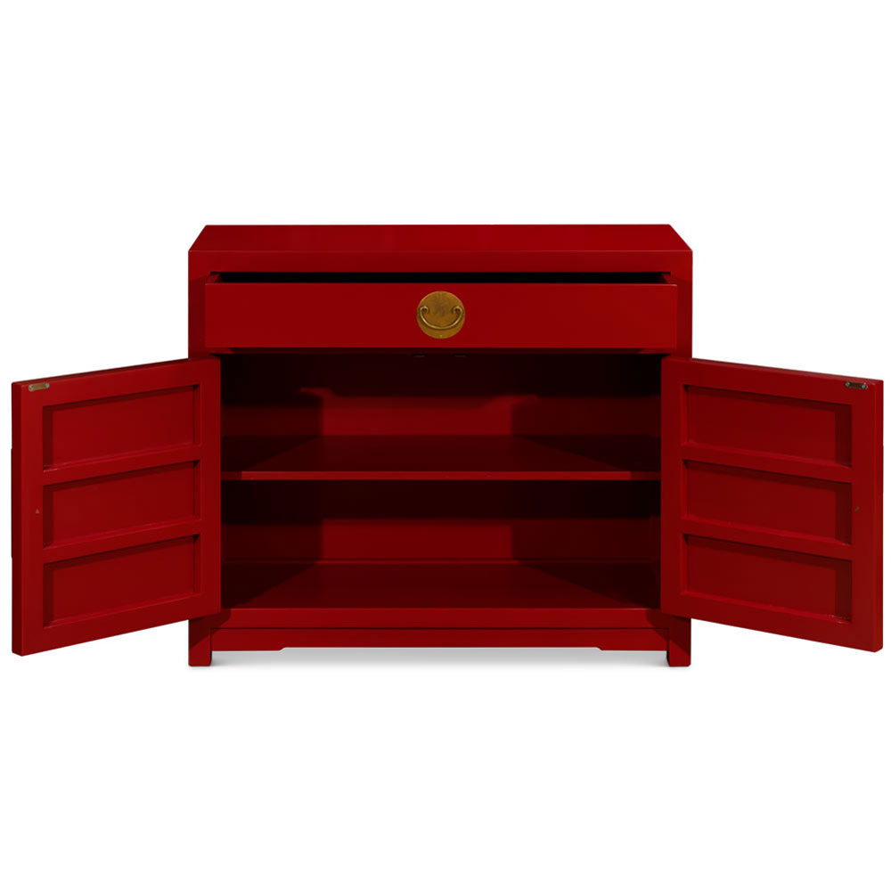 Matte Red Elmwood Chinese Ming Cabinet