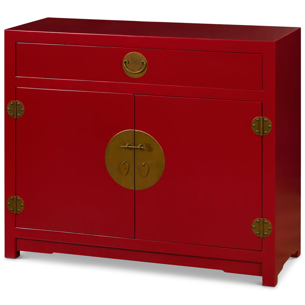 Matte Red Elmwood Chinese Ming Cabinet