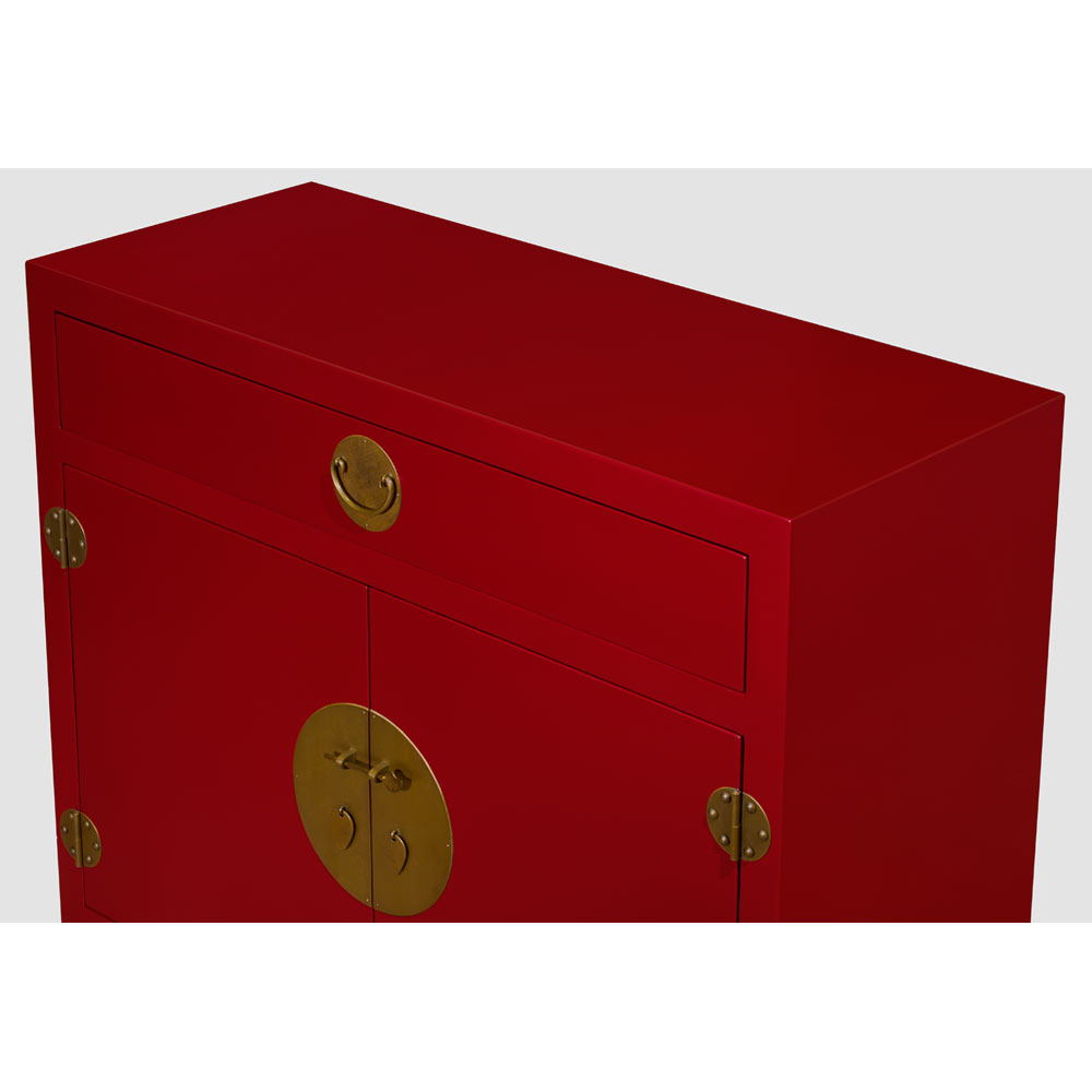 Matte Red Elmwood Chinese Ming Cabinet