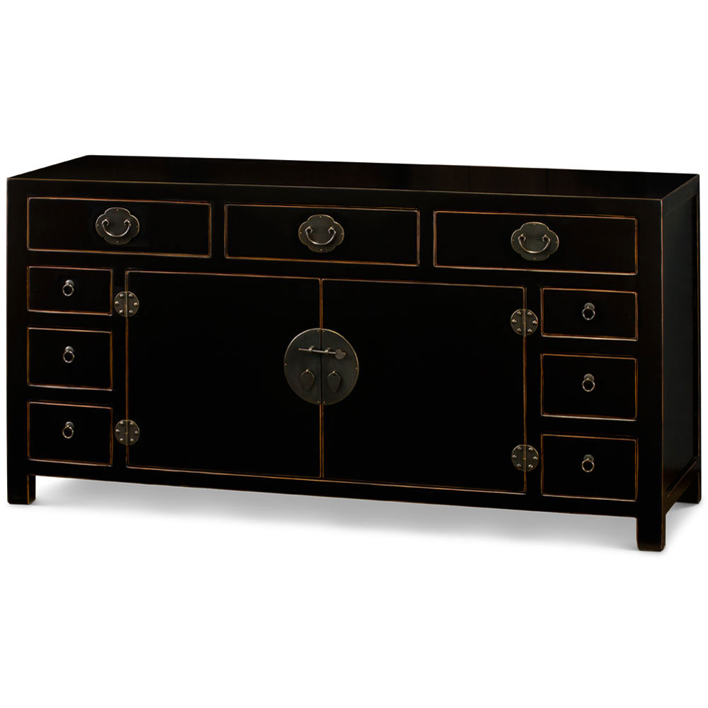 Black Elmwood Peking Oriental Sideboard