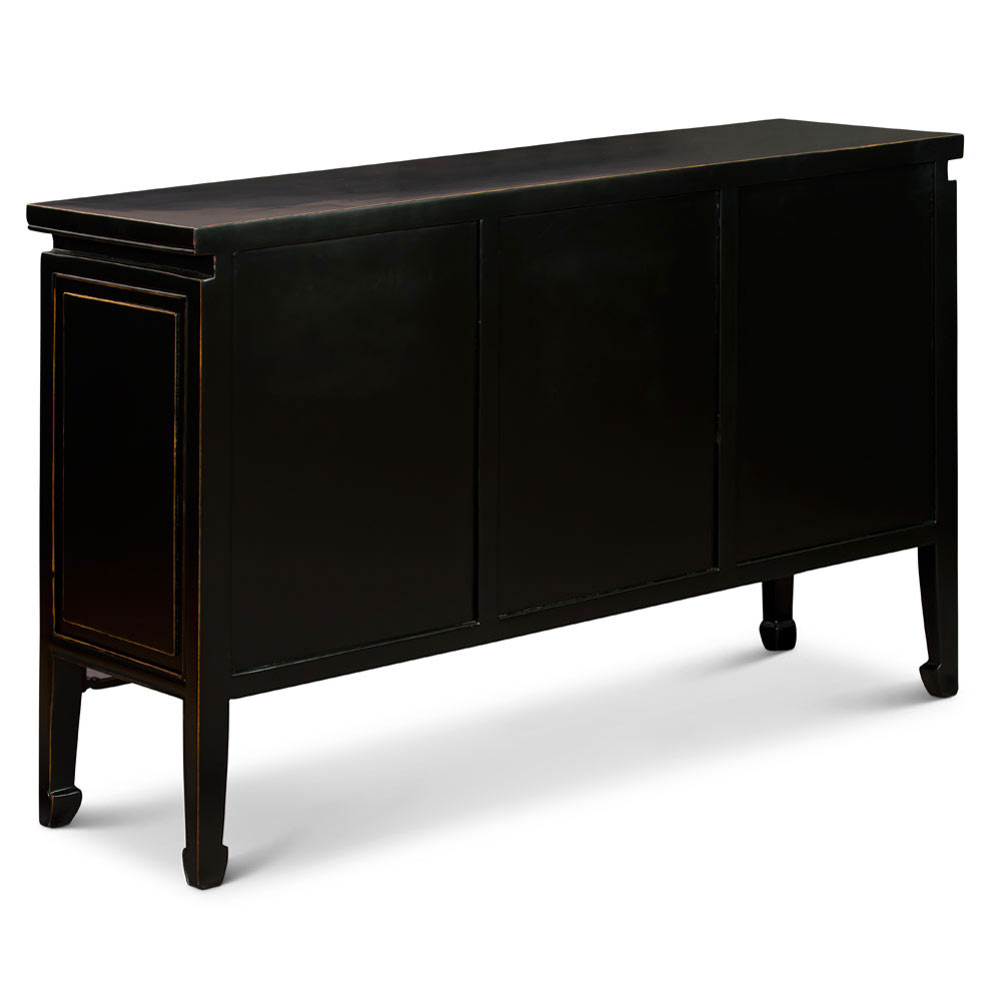 Distressed Black Elmwood Oriental Peking Sideboard