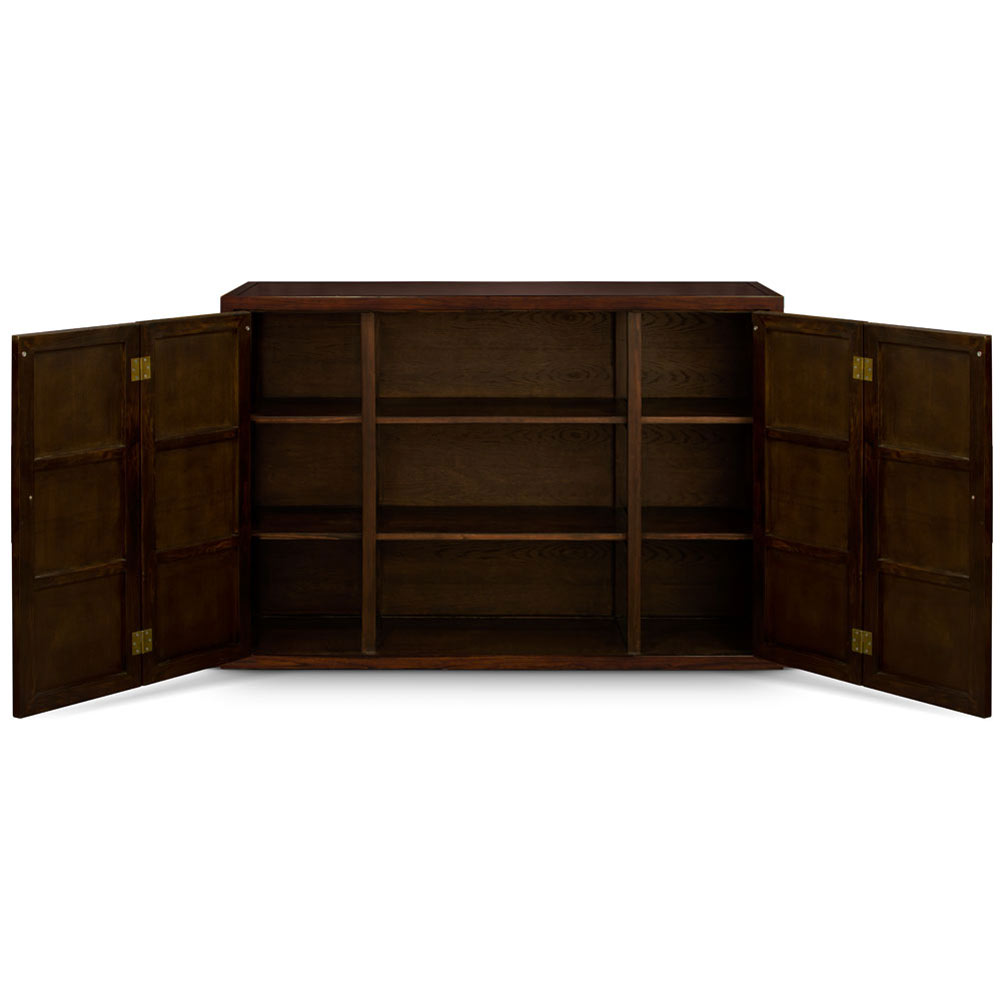 Dark Espresso Elmwood Bi-Fold Door Chinese Ming Media Cabinet