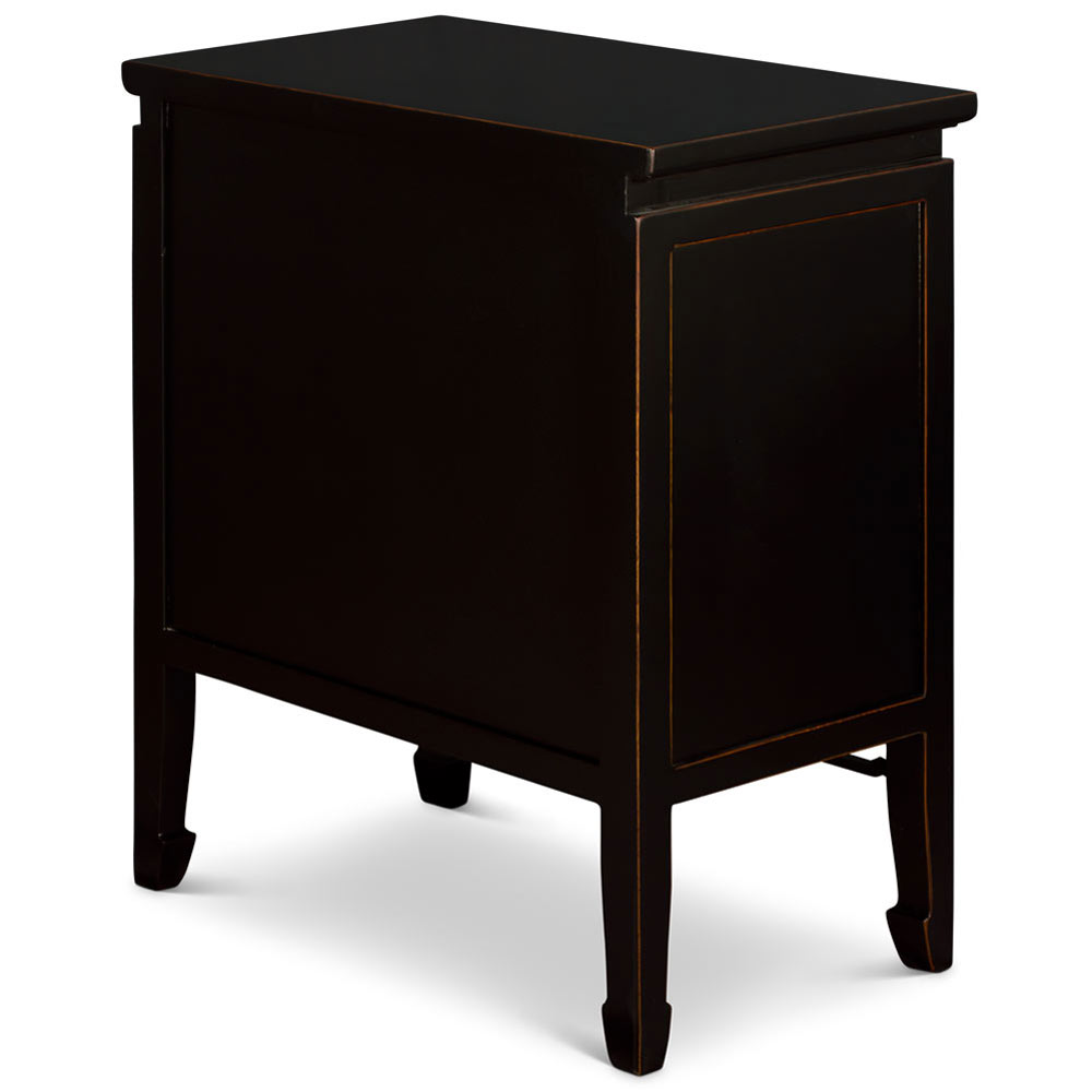 Distressed Black Elmwood Oriental Peking Cabinet