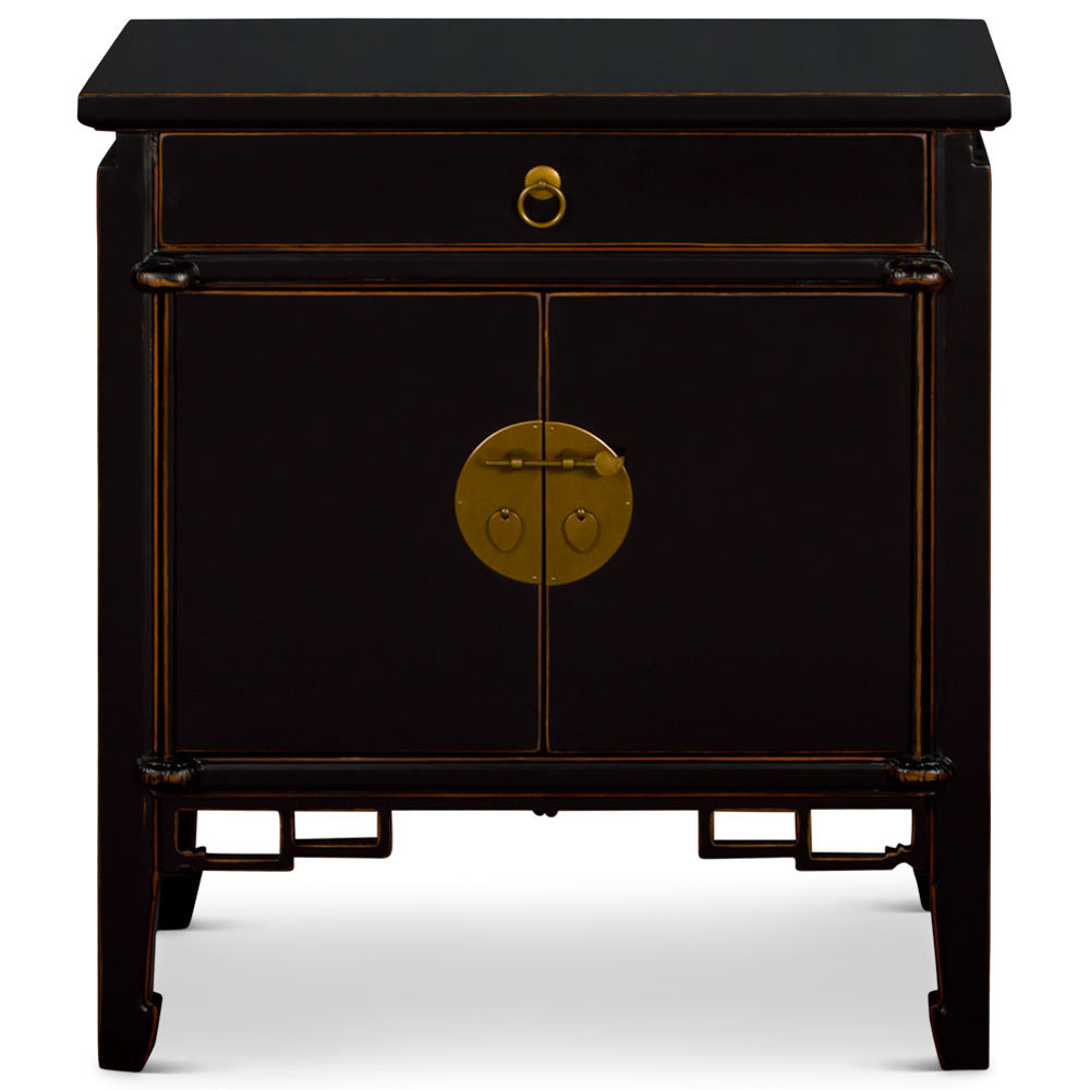 Distressed Black Elmwood Oriental Peking Cabinet