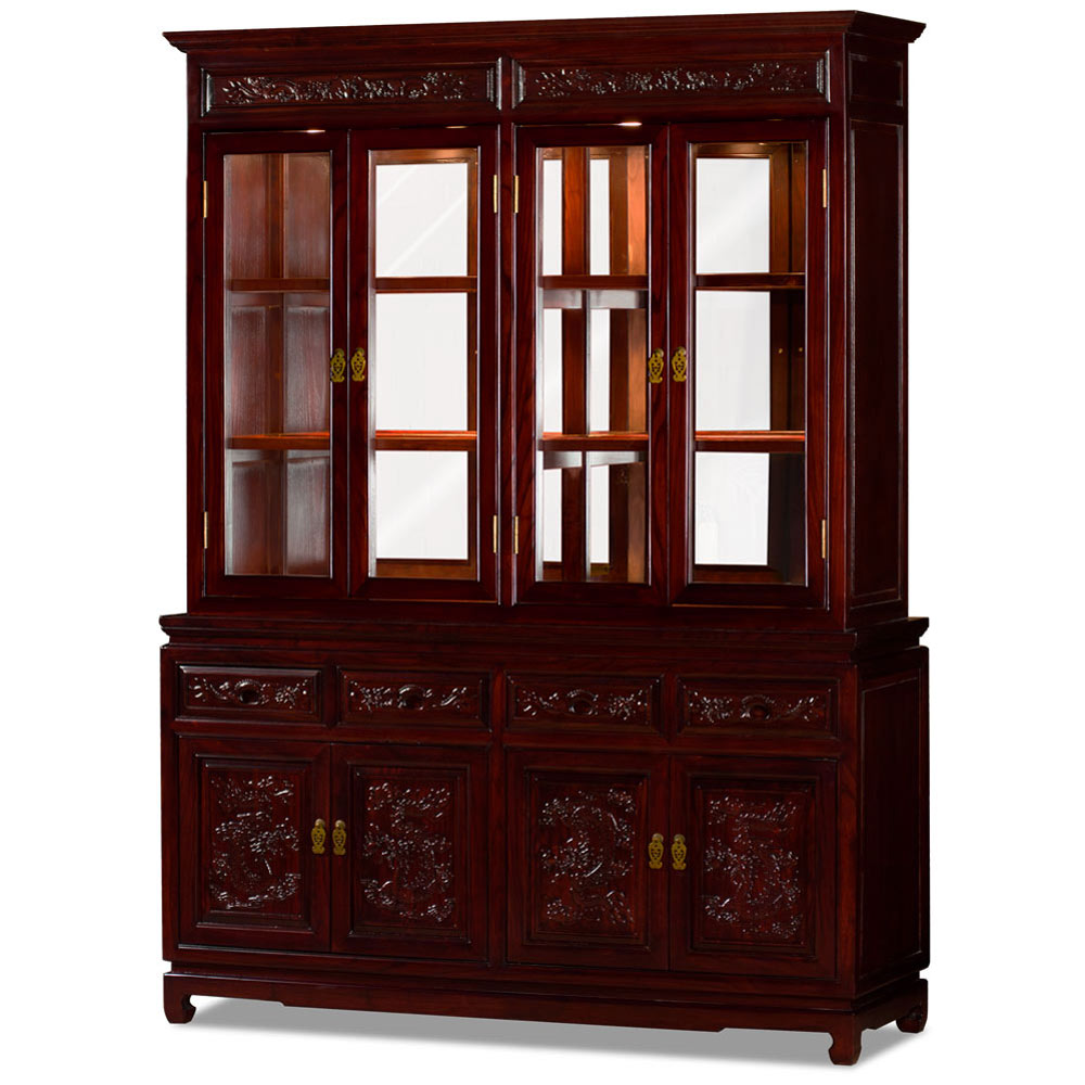 Dark Cherry Elmwood Dragon Oriental China Cabinet