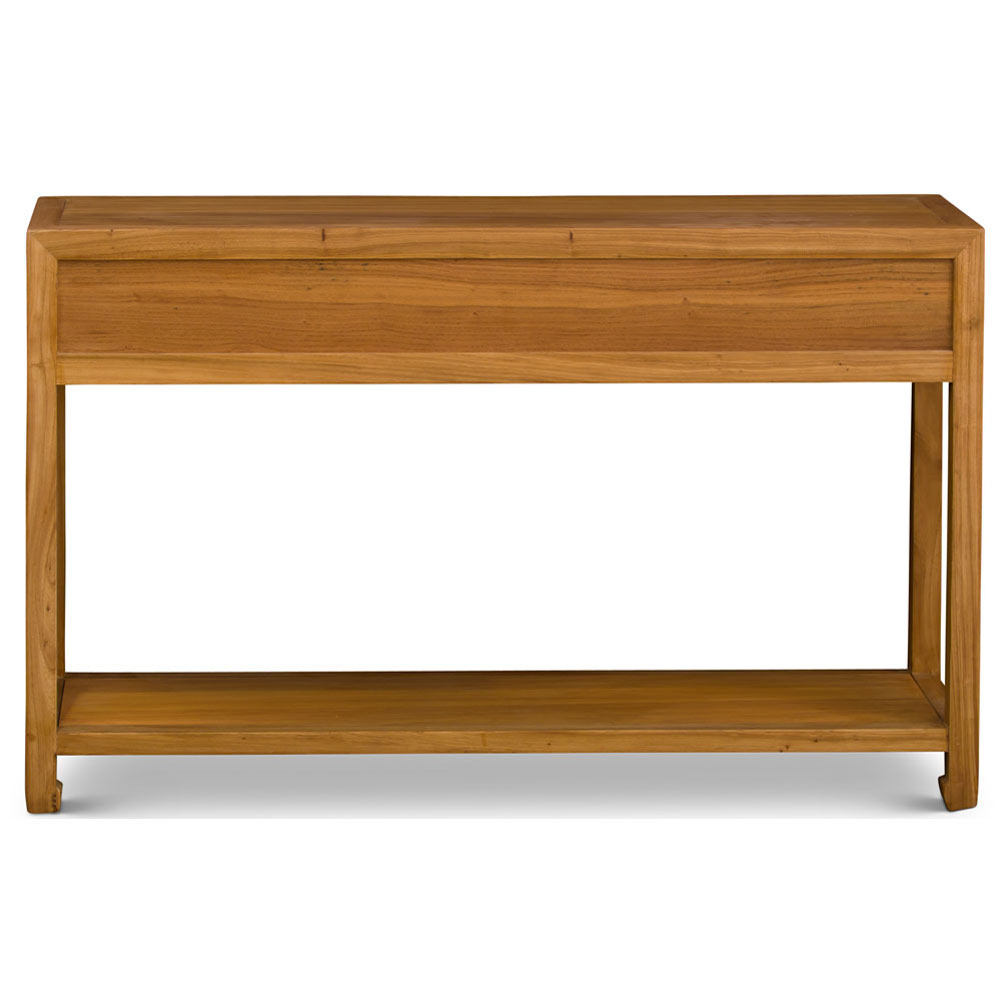 Natural Elmwood Chinese Ming Console Table with 3 Drawers and Shelf