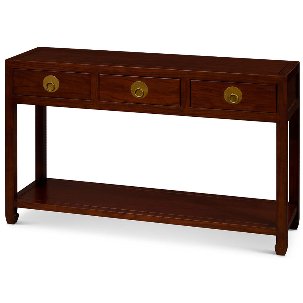 Mahogany Elmwood Chinese Ming Console Table with 3 Drawers and Shelf