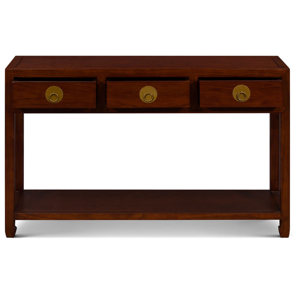 Mahogany Elmwood Chinese Ming Console Table with 3 Drawers and Shelf