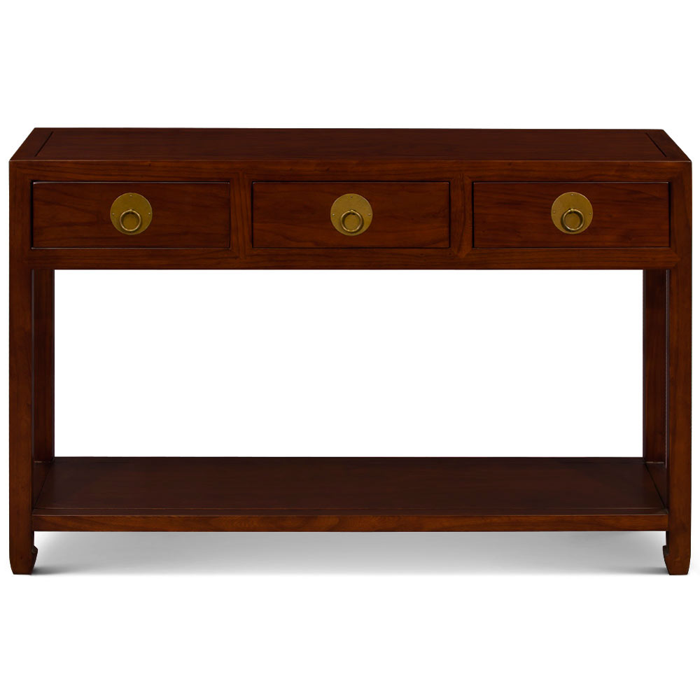 Mahogany Elmwood Chinese Ming Console Table with 3 Drawers and Shelf