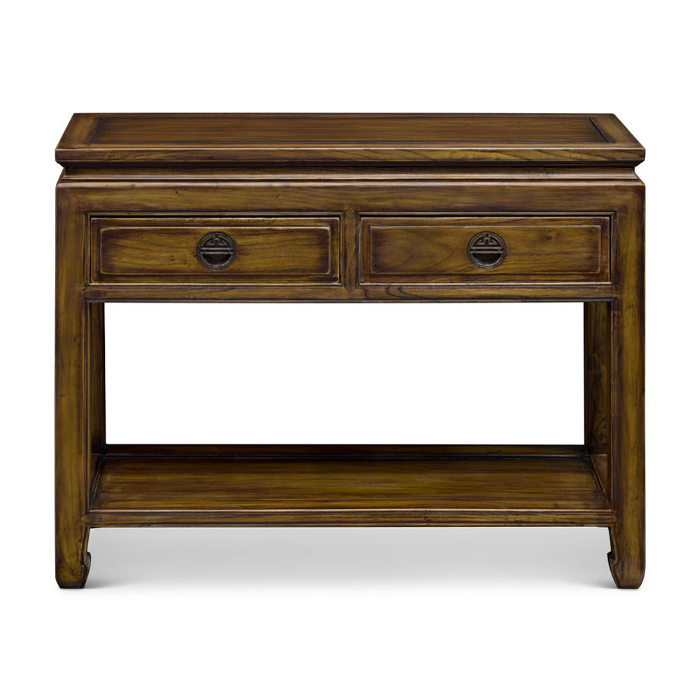 Distressed Mahogany Elmwood Chinese Longevity Console Table