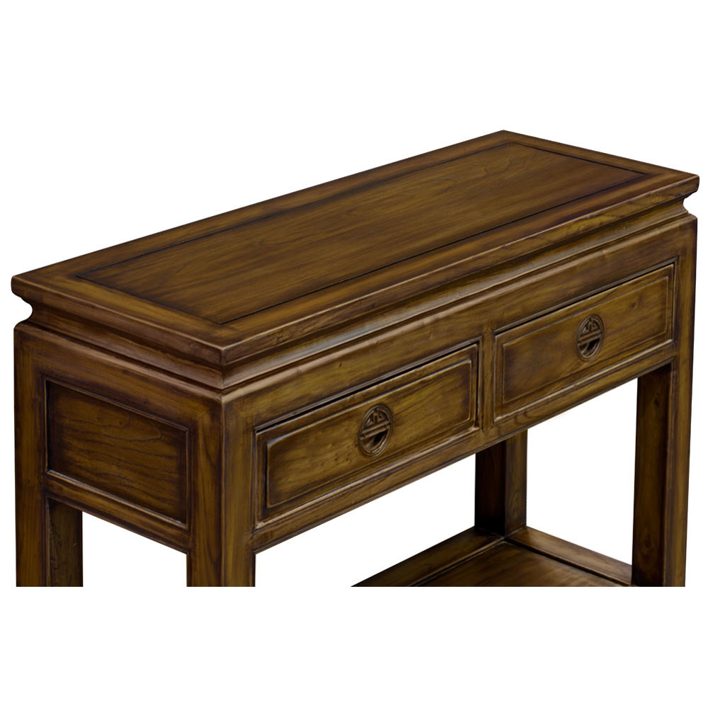 Distressed Mahogany Elmwood Chinese Longevity Console Table