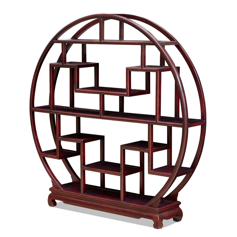 Dark Cherry Elmwood Asian Moon Curio Stand