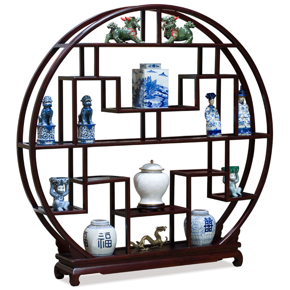 Dark Cherry Grand Elmwood Asian Moon Curio Stand