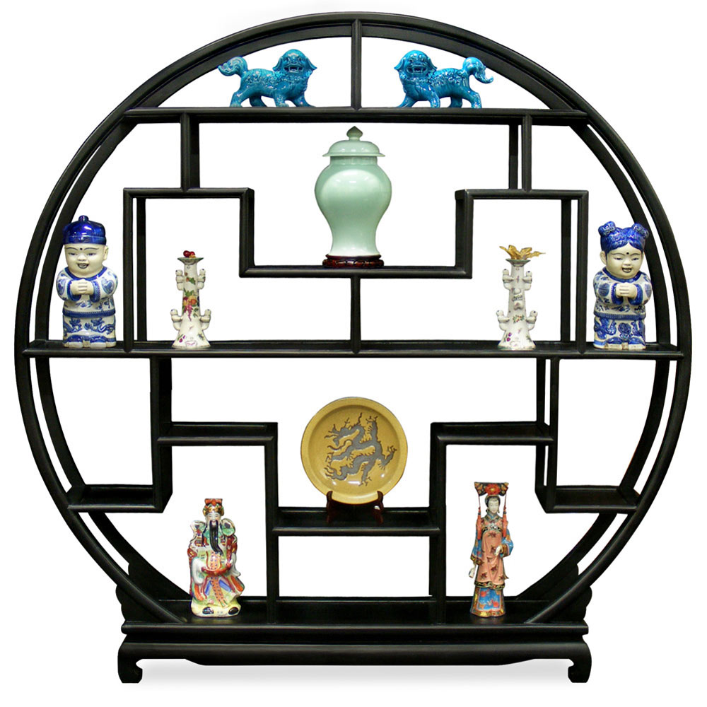 Matte Black Grand Elmwood Asian Moon Curio Stand