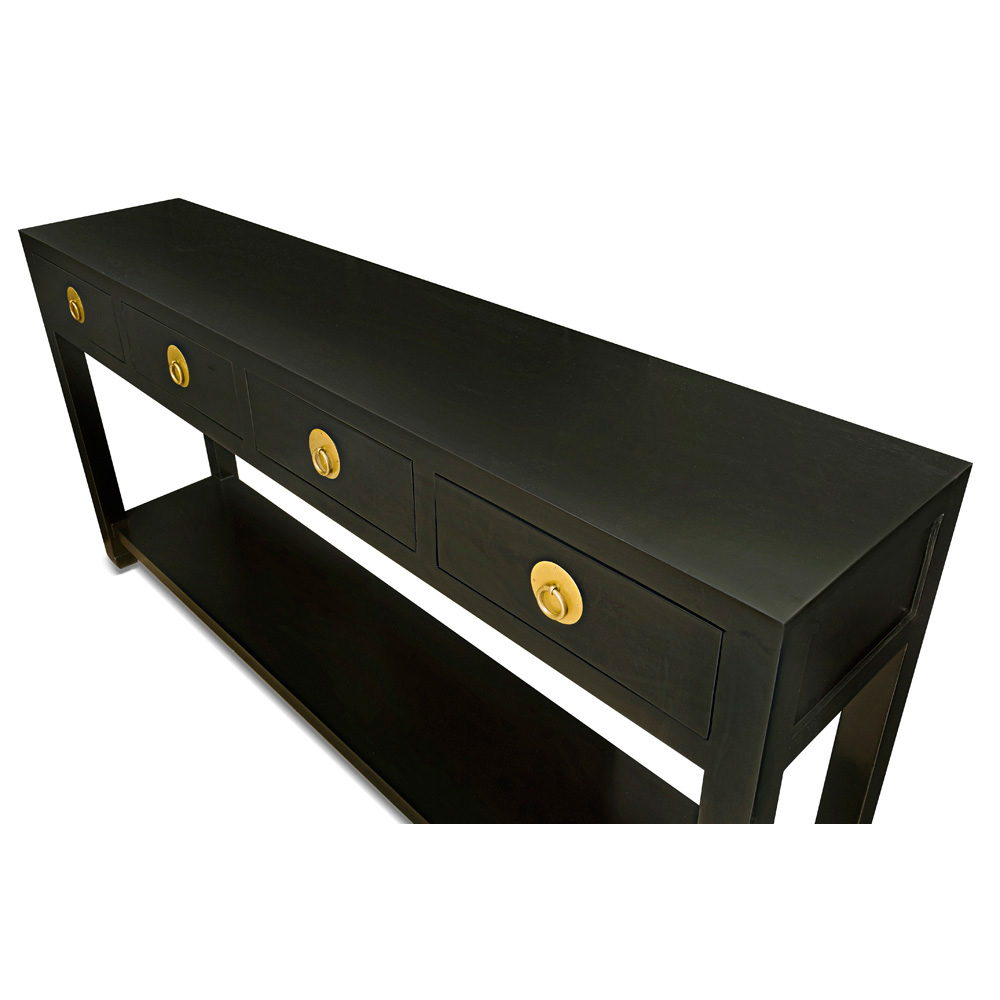 Matte Black Elmwood Ming Console Table  with 4 Drawers and Shelf
