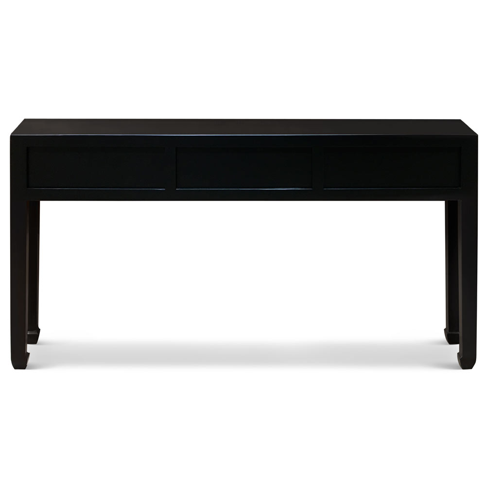 Matte Black Elmwood Chinese Ming Console Table with 3 Drawers