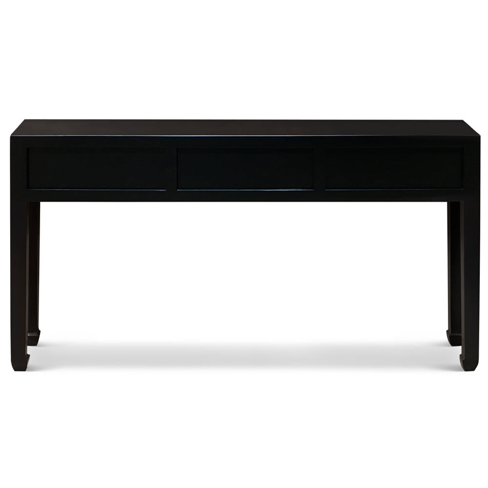 Matte Black Elmwood Chinese Ming Console Table with 3 Drawers