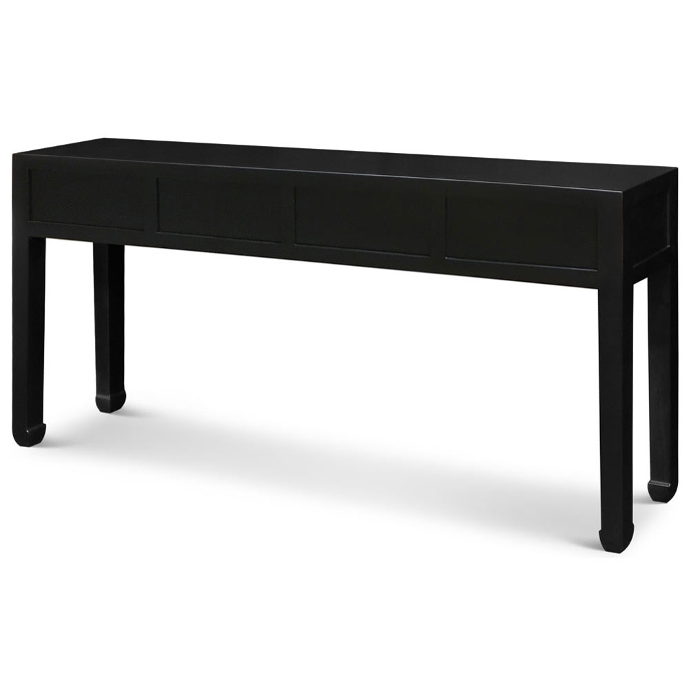 Matte Black Elmwood Chinese Ming Console Table with 4 Drawers