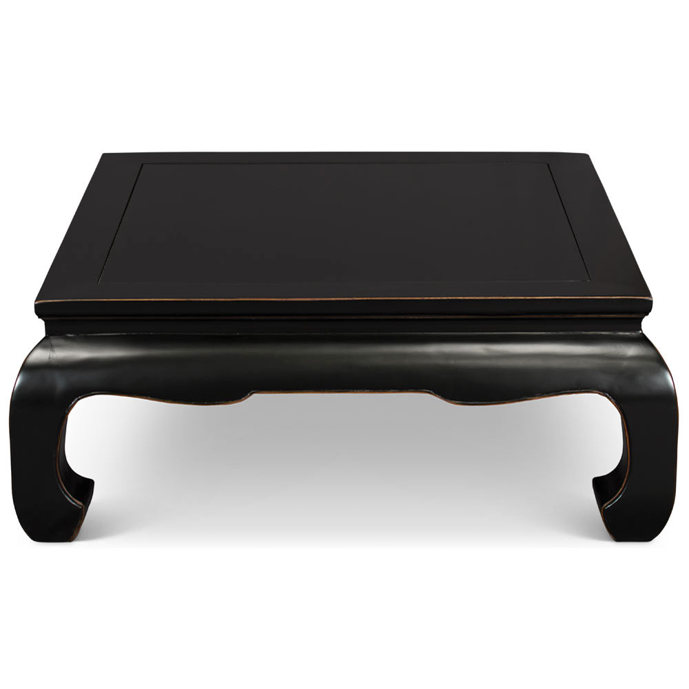 Distressed Black Elmwood Chinese Ming Chow Square Coffee Table