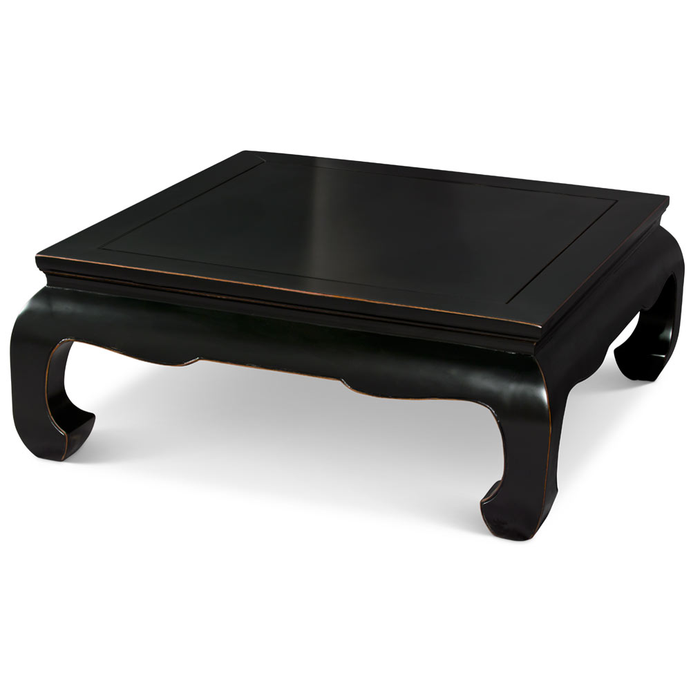 Distressed Black Elmwood Chinese Ming Chow Square Coffee Table
