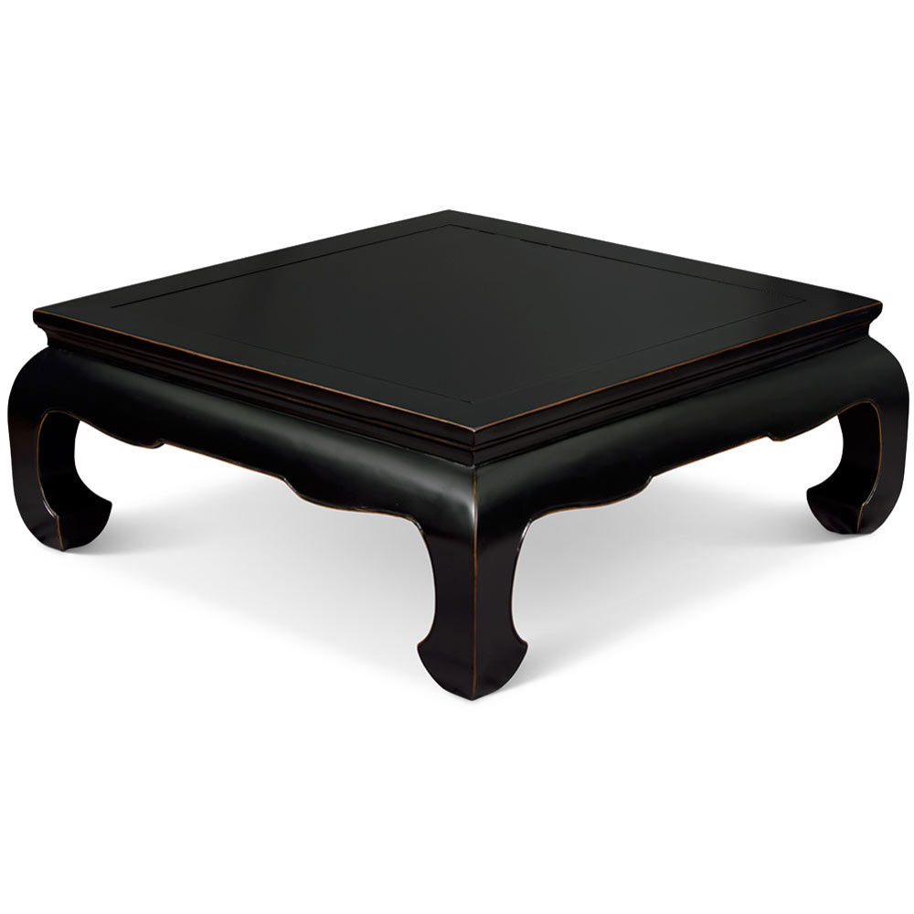 Distressed Black Elmwood Chinese Ming Chow Square Coffee Table