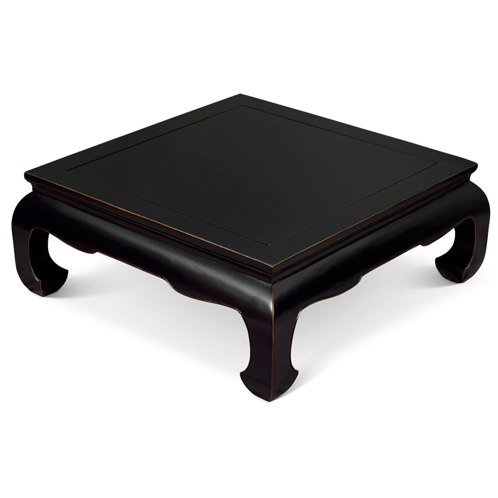 Distressed Black Elmwood Chinese Ming Chow Square Coffee Table