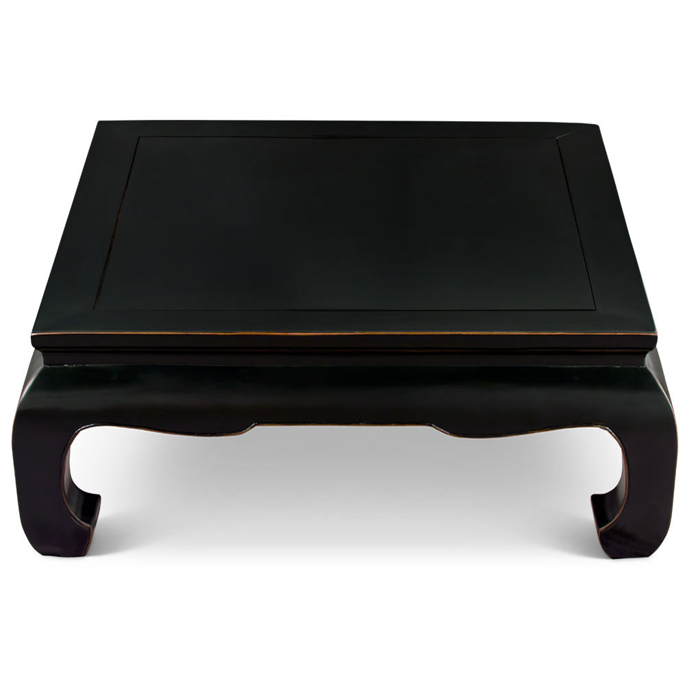 Distressed Black Elmwood Chinese Ming Chow Square Coffee Table