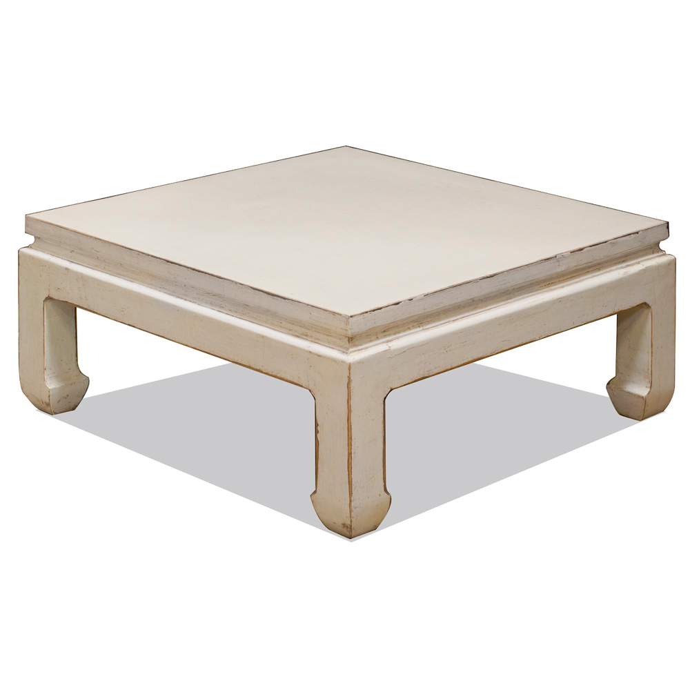 Distressed White Elmwood Ming Square Coffee Table
