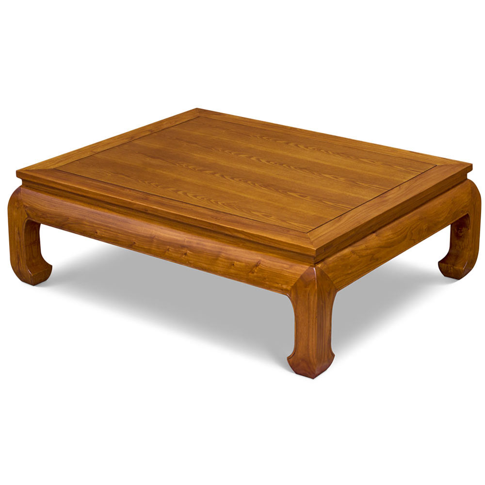 Walnut Finish Elmwood Chinese Ming Rectangle Coffee Table