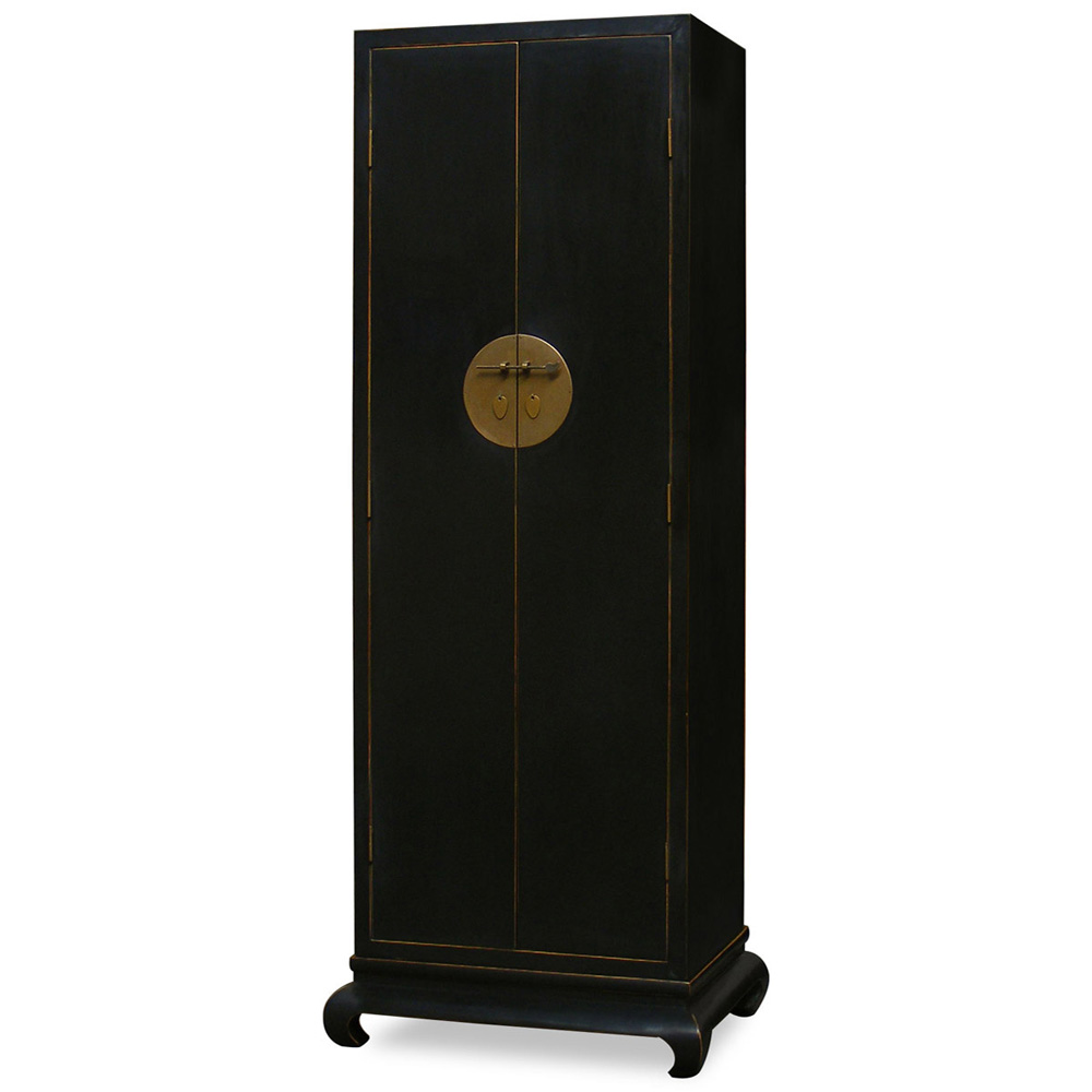Tall Distressed Black Elmwood Chinese Ming Armoire
