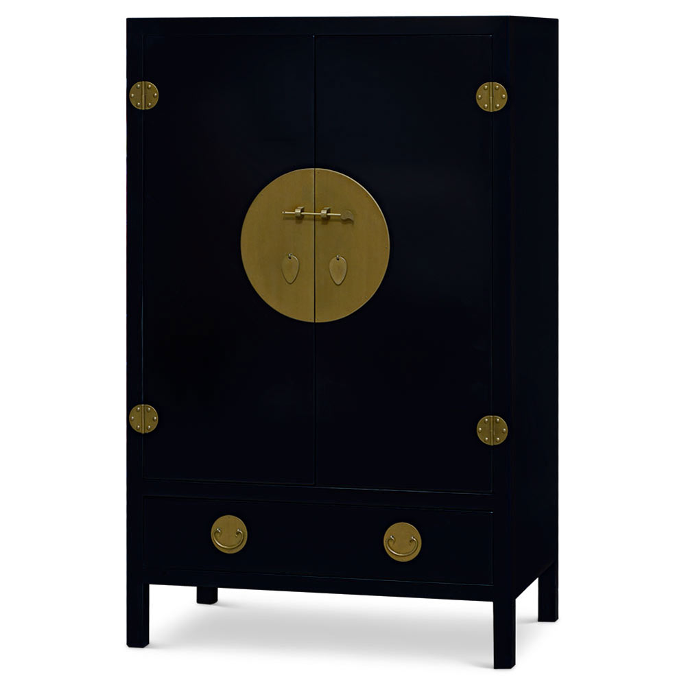 Matte Black Elmwood Chinese Ming Armoire