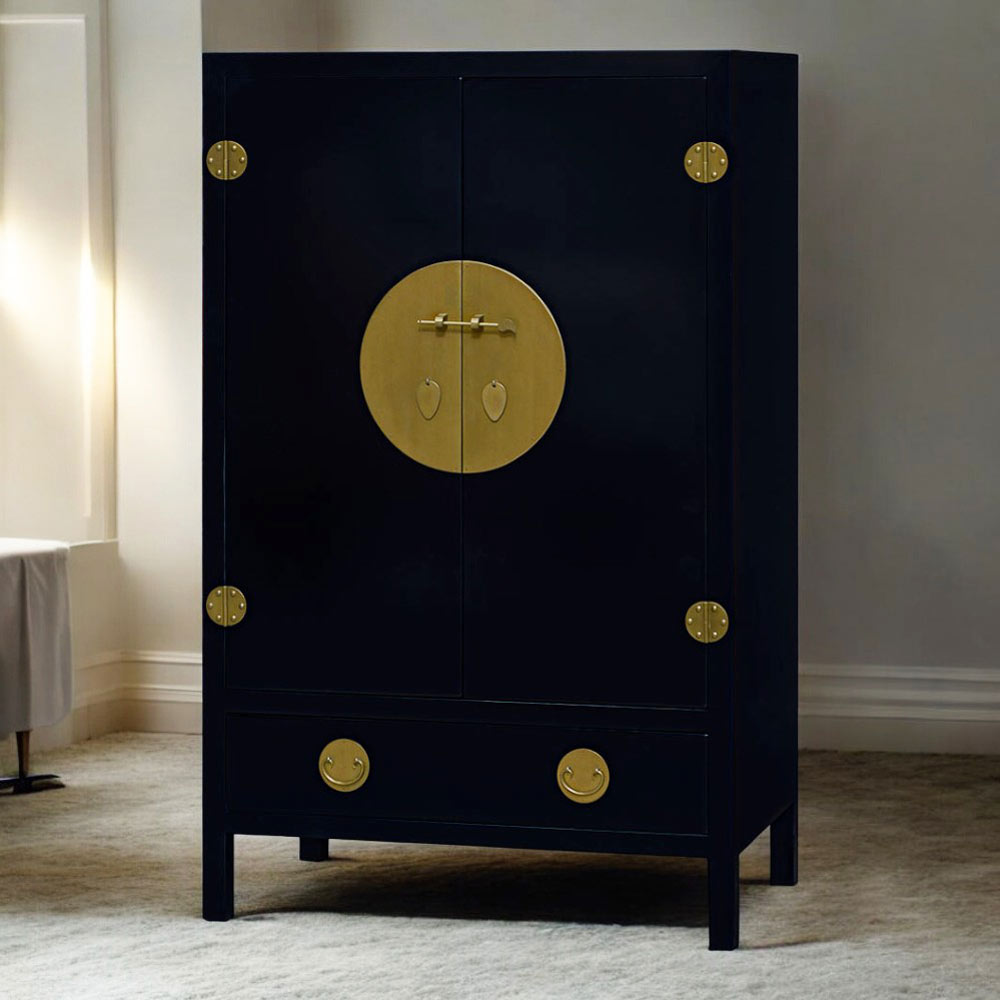 Matte Black Elmwood Chinese Ming Armoire