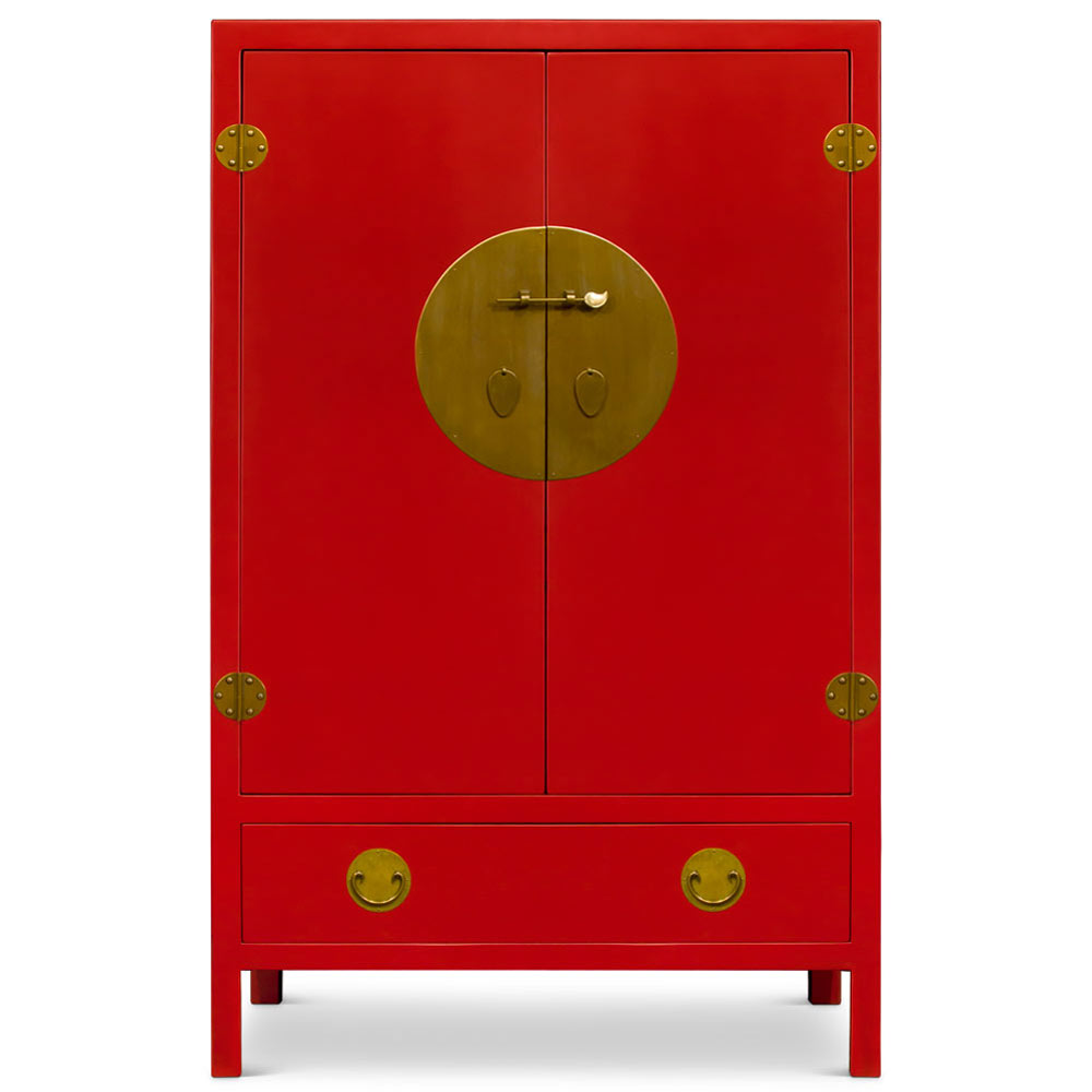 Red Elmwood Chinese Ming Wedding Armoire