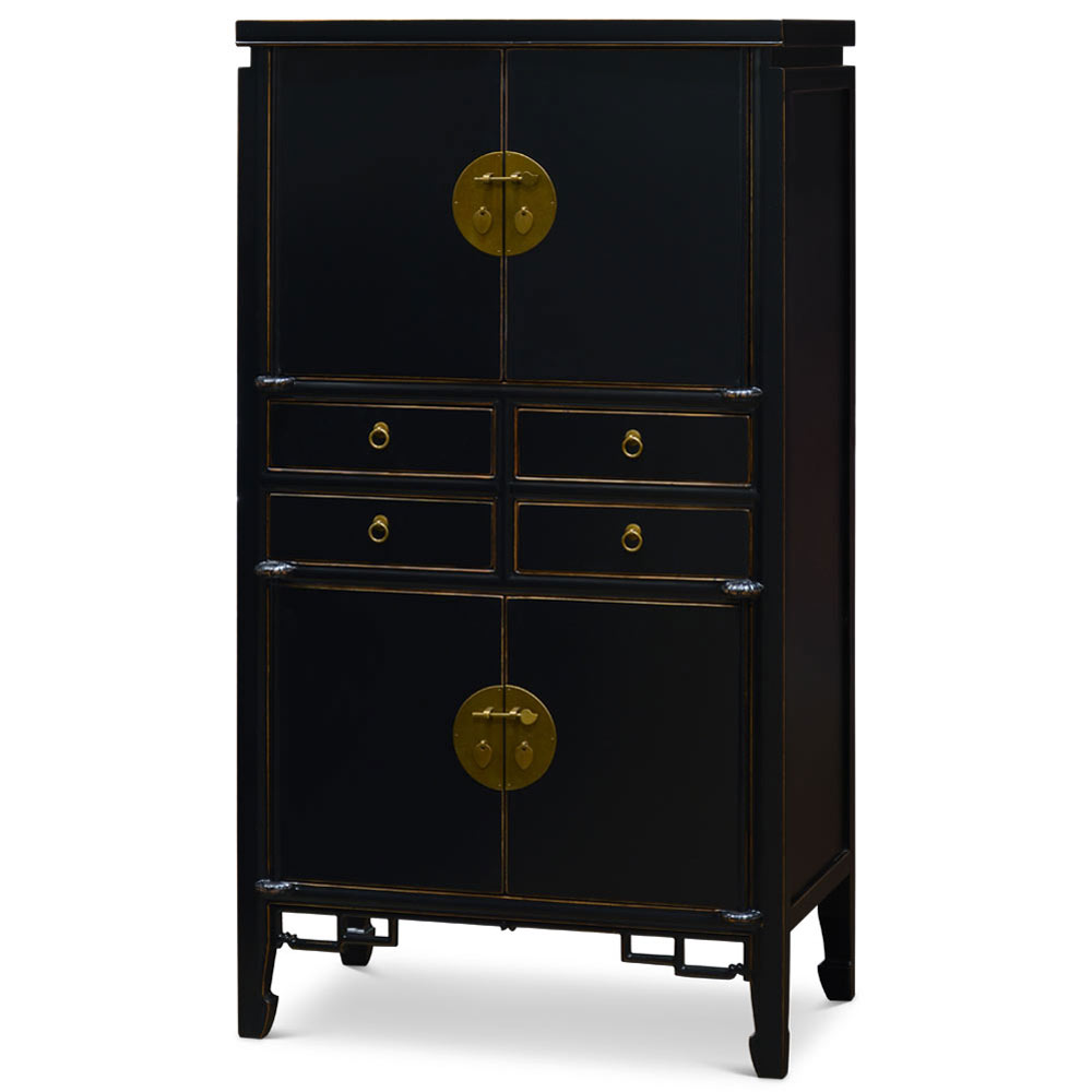 Distressed Black Elmwood Chinese Ming Armoire